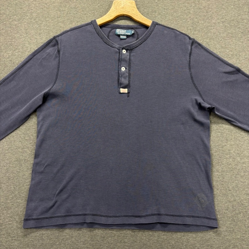 Vintage Polo Ralph Lauren Henley Mens XL Long Sleeve 100% Cotton Blue Pullover - Picture 6 of 10